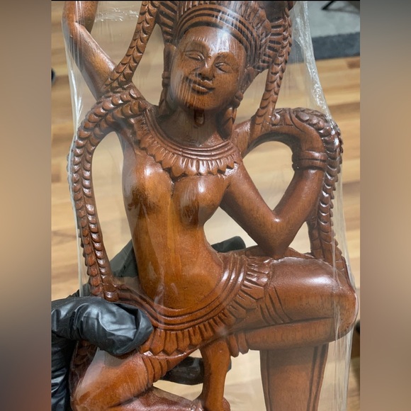 Cambodian Apsaras Dancing Carved Wood - Picture 10 of 12